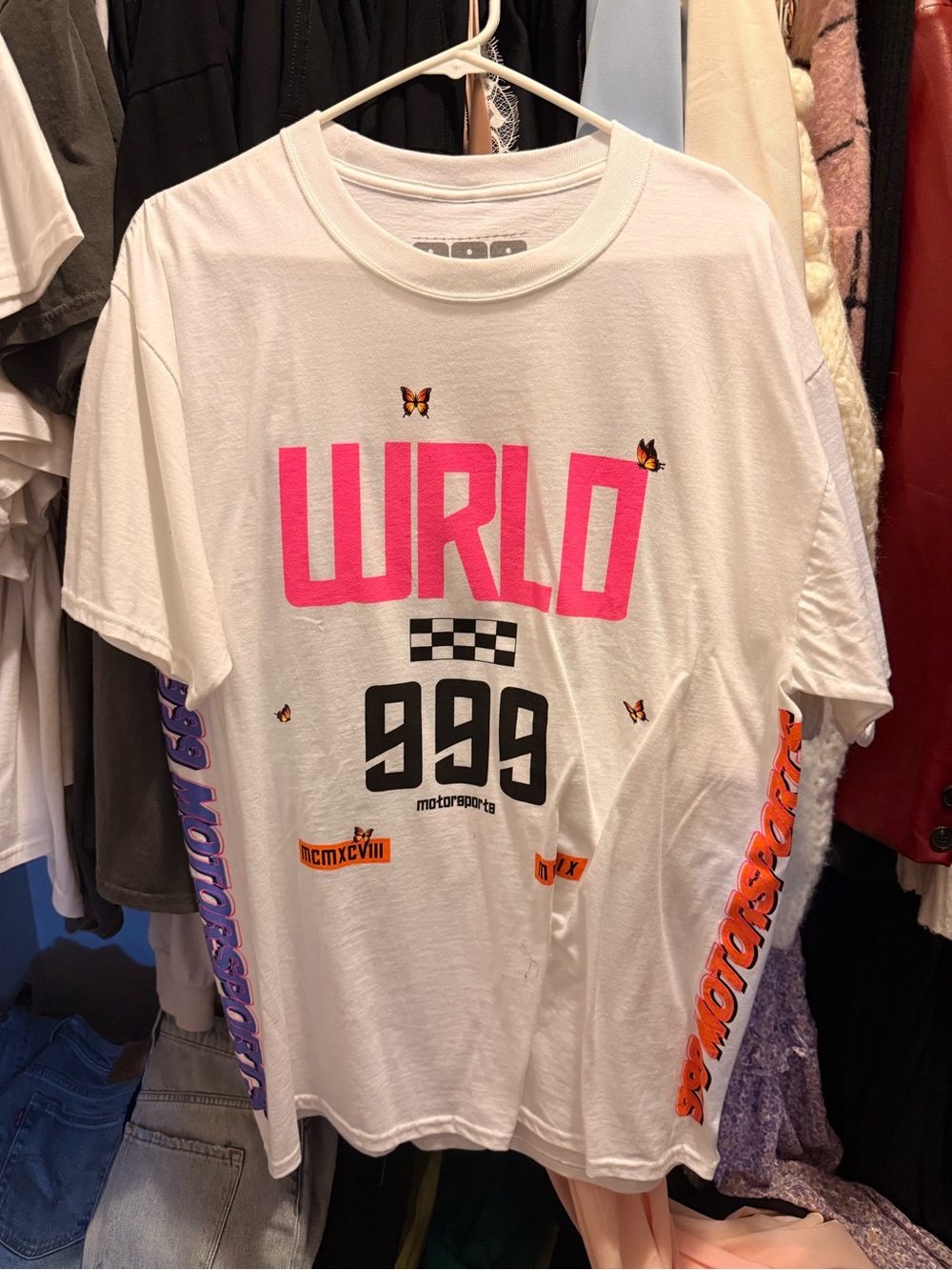 WRLD Graphic Motorsport Short Sleeve Tee - White/Pink